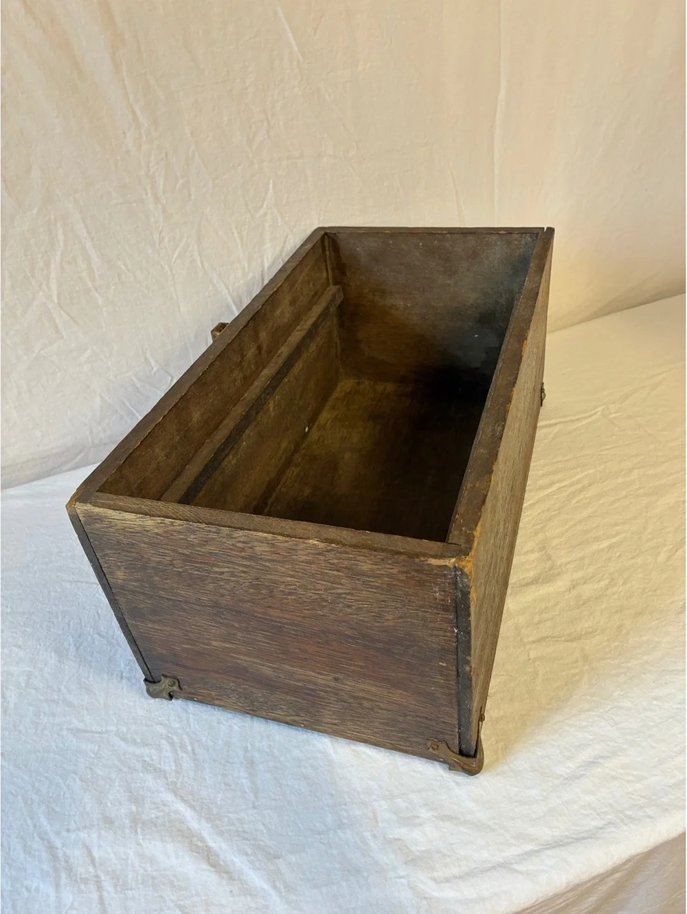 Vintage Wooden Storage Box with Brass Hardware and Corner Protectors